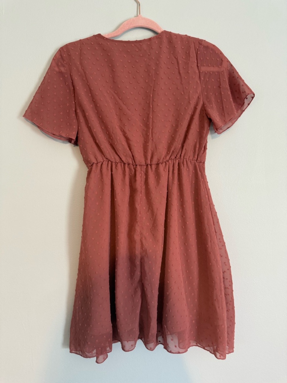 SHEIN Curve Swiss Dot Surplice Neck Dress Dusty Rose Sz XS - Picture 2 of 3